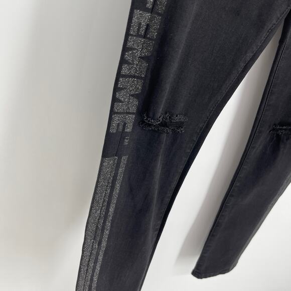 Homme + Femme NEW Skinny Distressed Jeans Mens Sz 28 Black Shimmer Logo Stripes - Picture 4 of 12